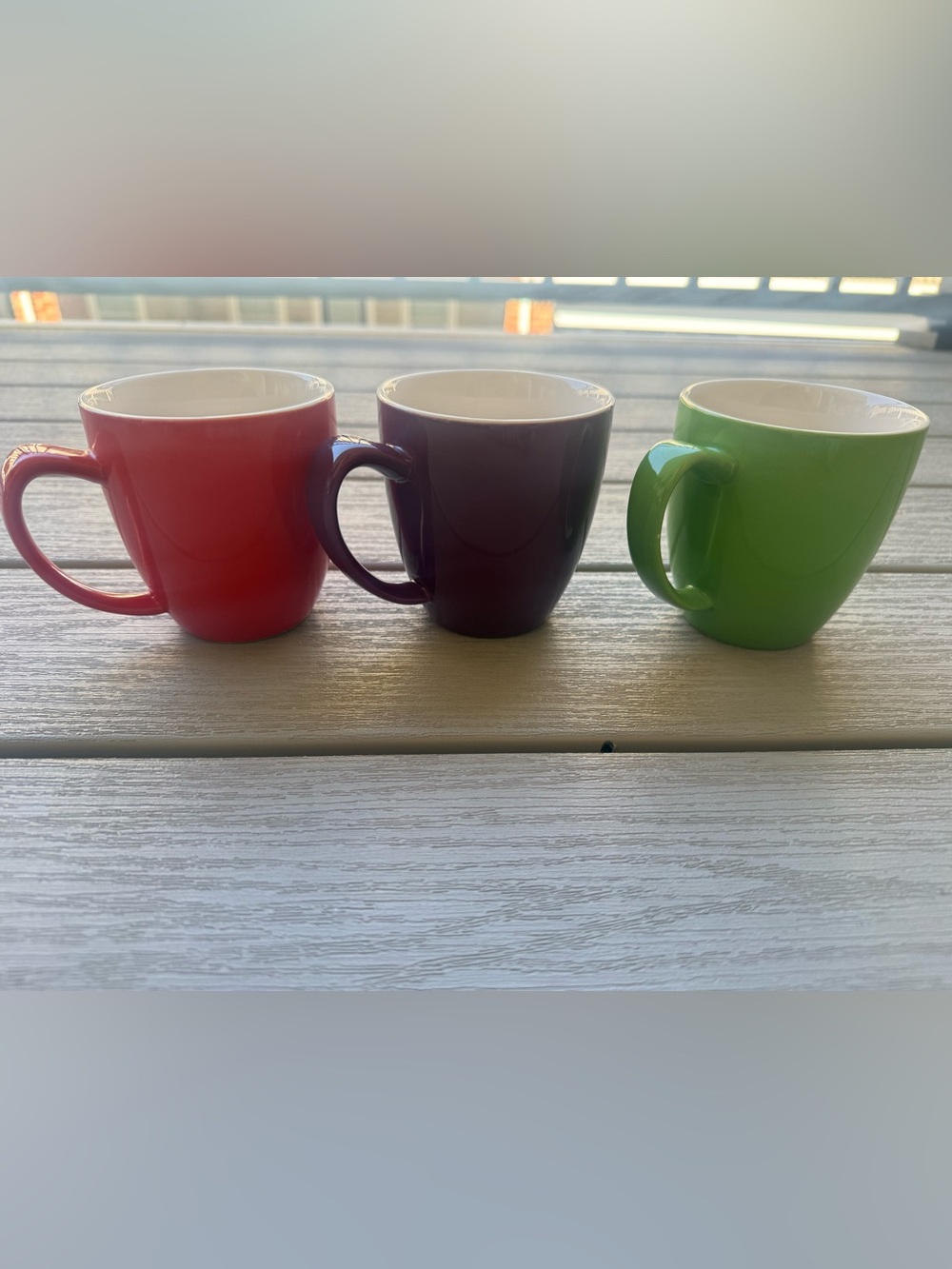 Target Stoneware Coffee Mug Set of 3 – Red, Purple & Green Color Block Mugs